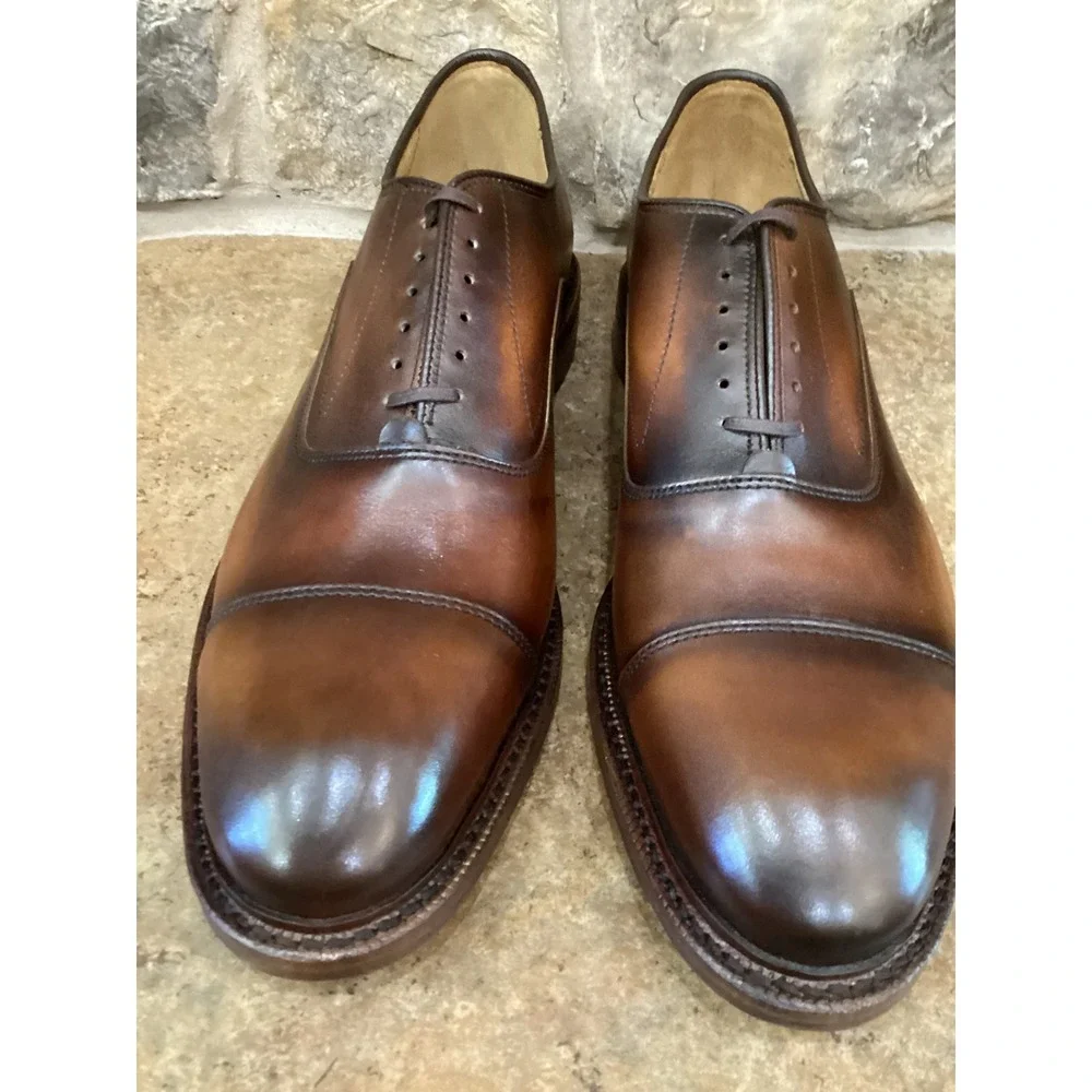 Allen Edmonds Reserve Manhattan Coffee Brown Leather Cap Toe Oxford Shoes 12 New